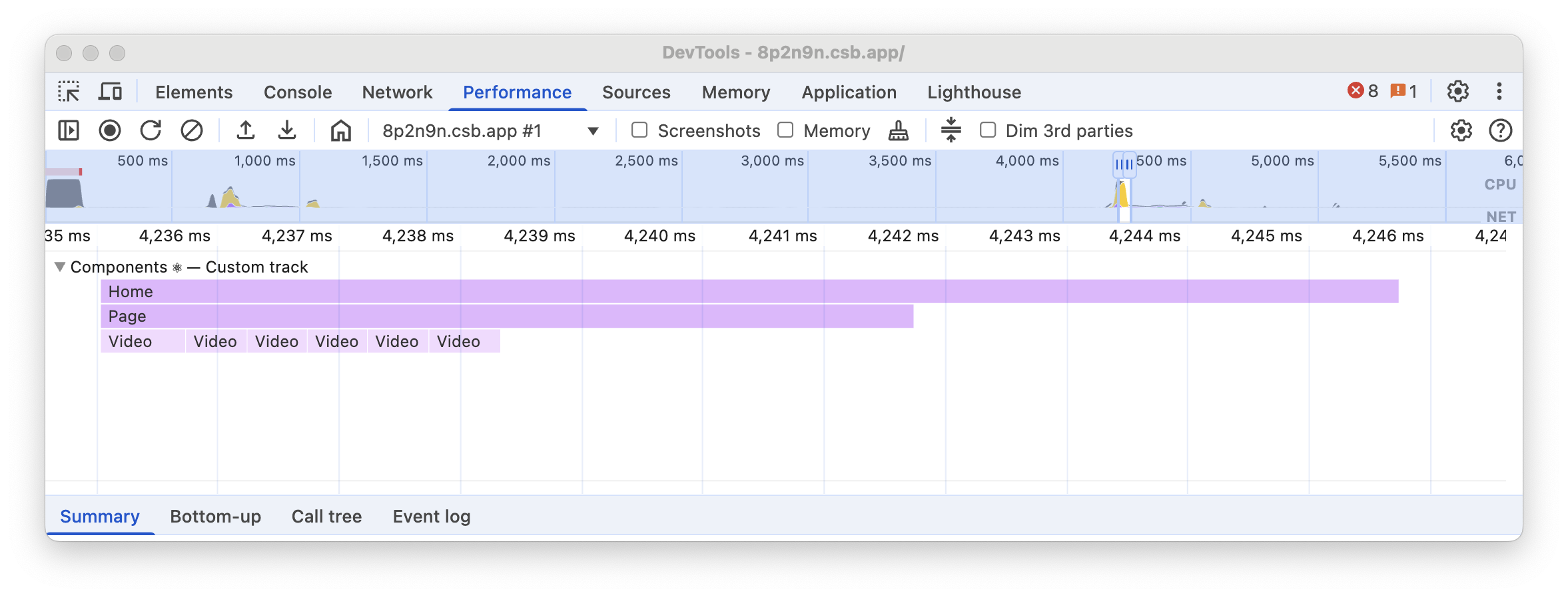 Components track: effects durations